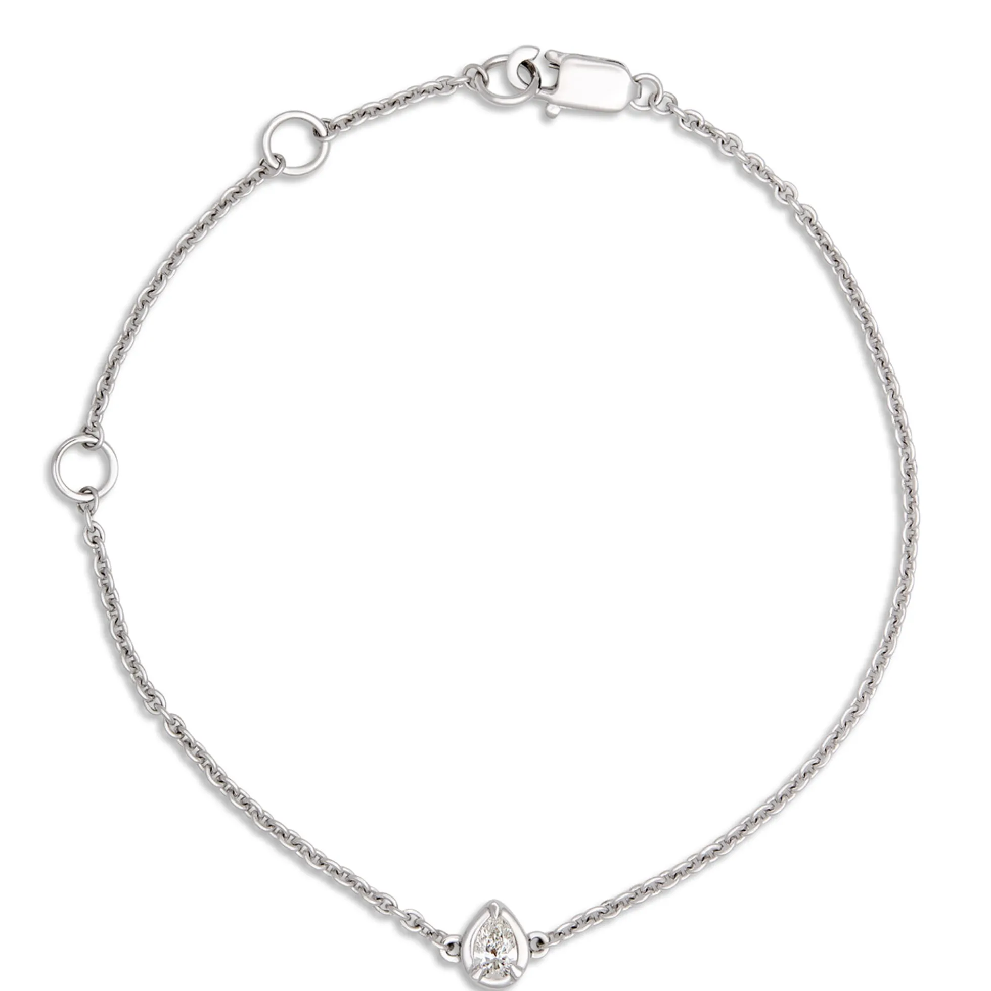 Adjustable Bracelet with Pear Shaped Diamond Station, 14K White Gold