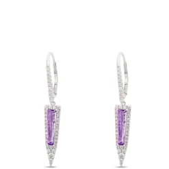 Amethyst and Diamond Drop Earrings, 14K White Gold