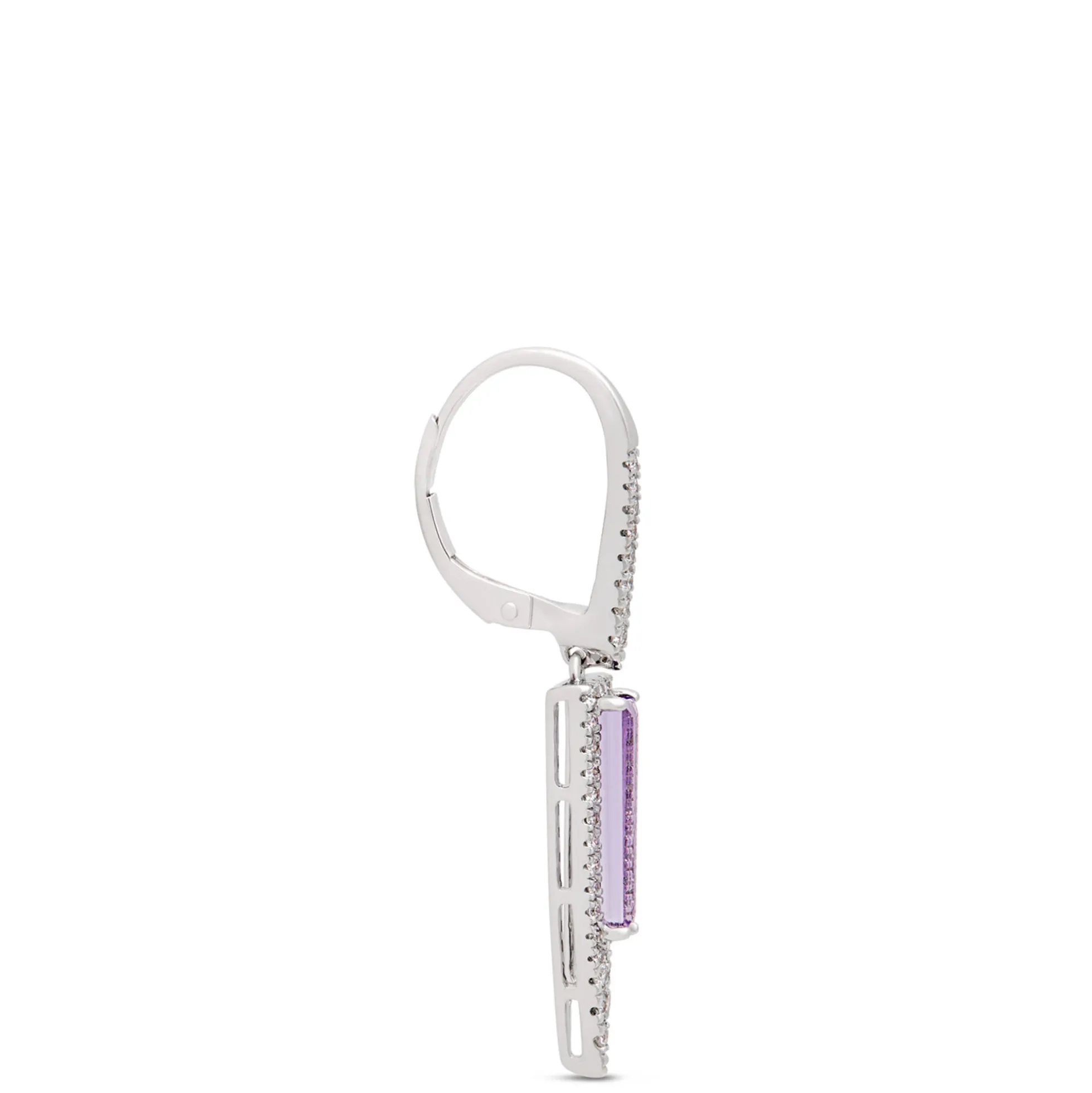 Amethyst and Diamond Drop Earrings, 14K White Gold