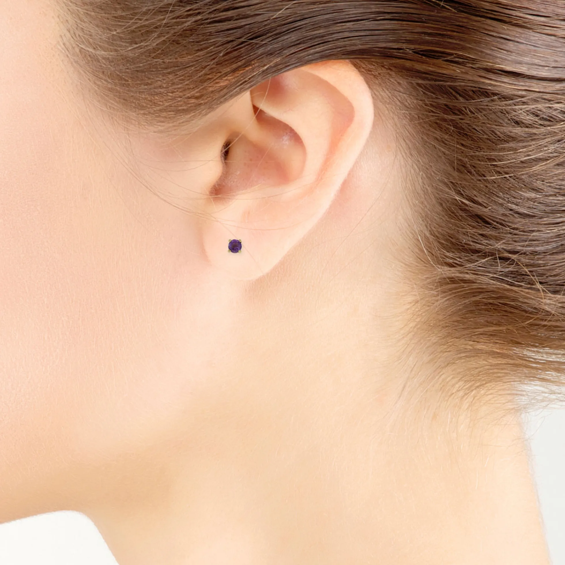 Amethyst Stud Earrings 14K