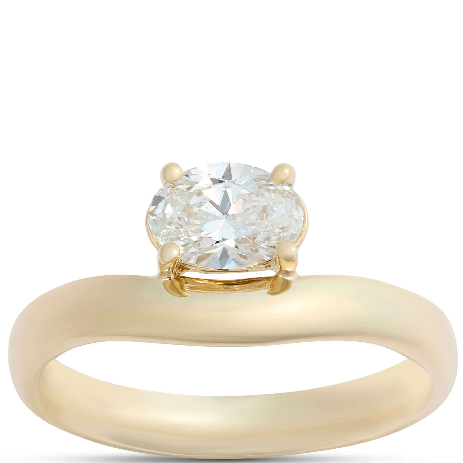 Asymmetrical Solitaire Oval Diamond Engagement Ring, 14K Yellow Gold