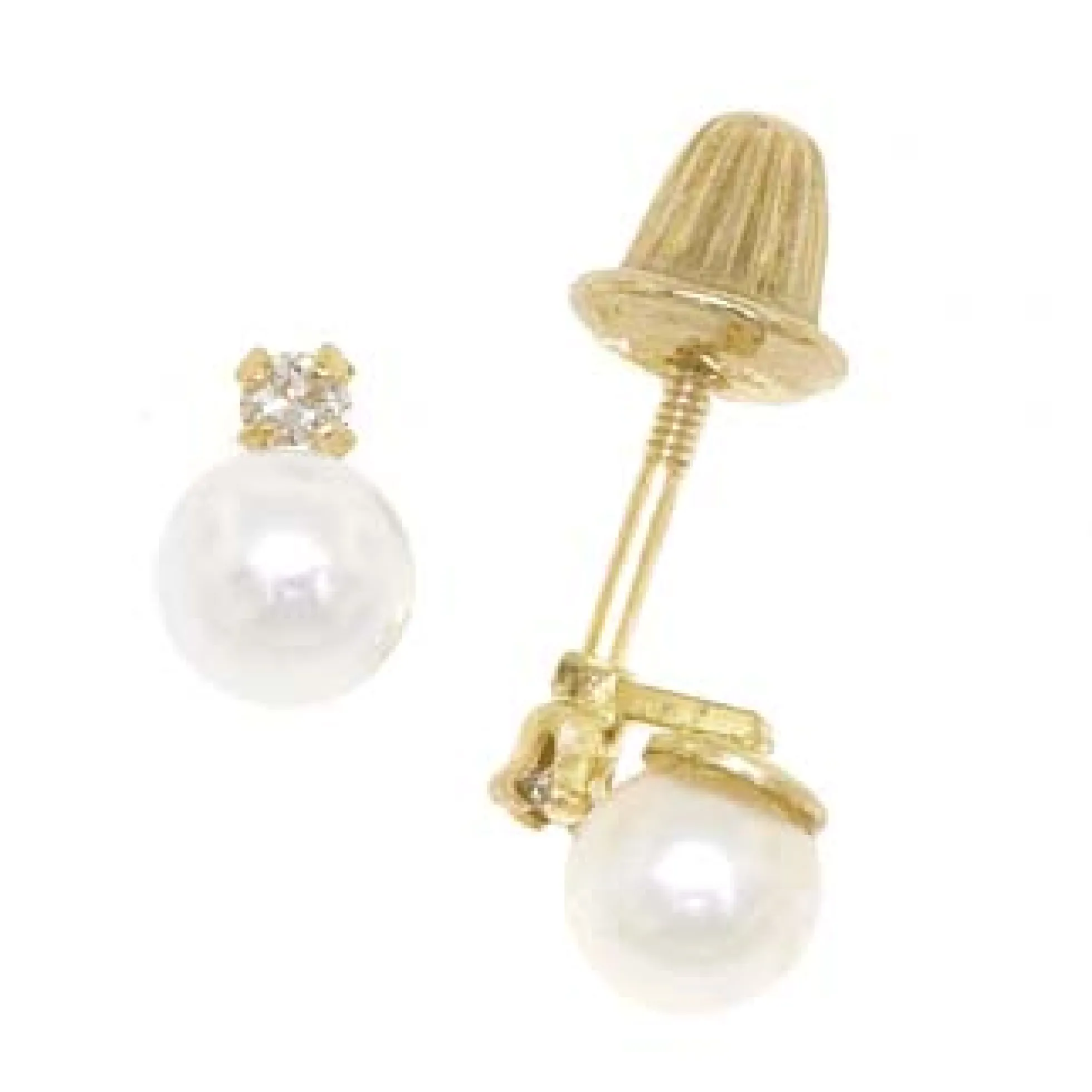 Baby Freshwater Cultured Pearl & Diamond Earrings 14K