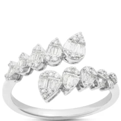 Baguette and Round Diamond Bypass Ring, ⅓ Carat Total Weight 14K White Gold