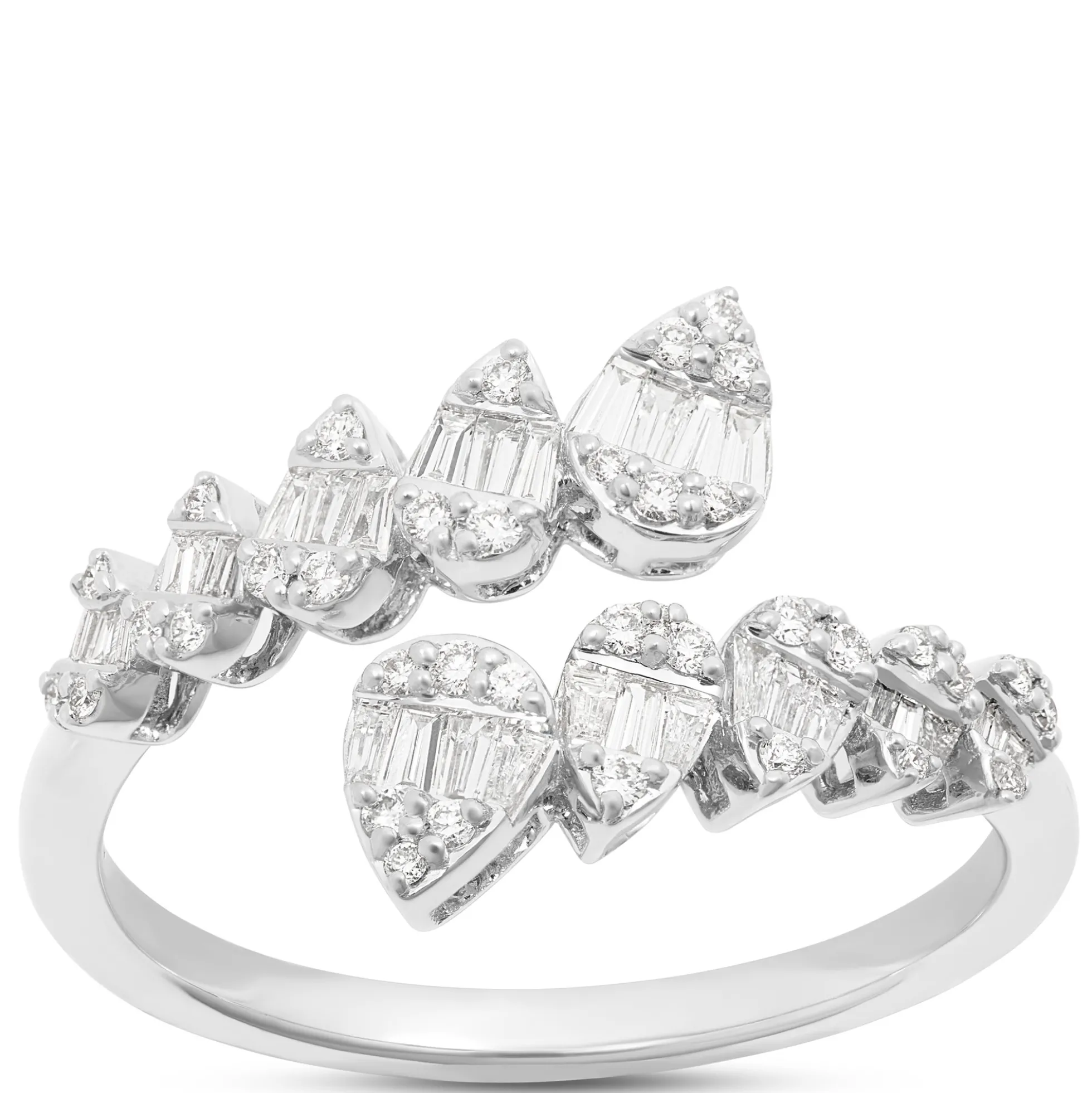 Baguette and Round Diamond Bypass Ring, ⅓ Carat Total Weight 14K White Gold