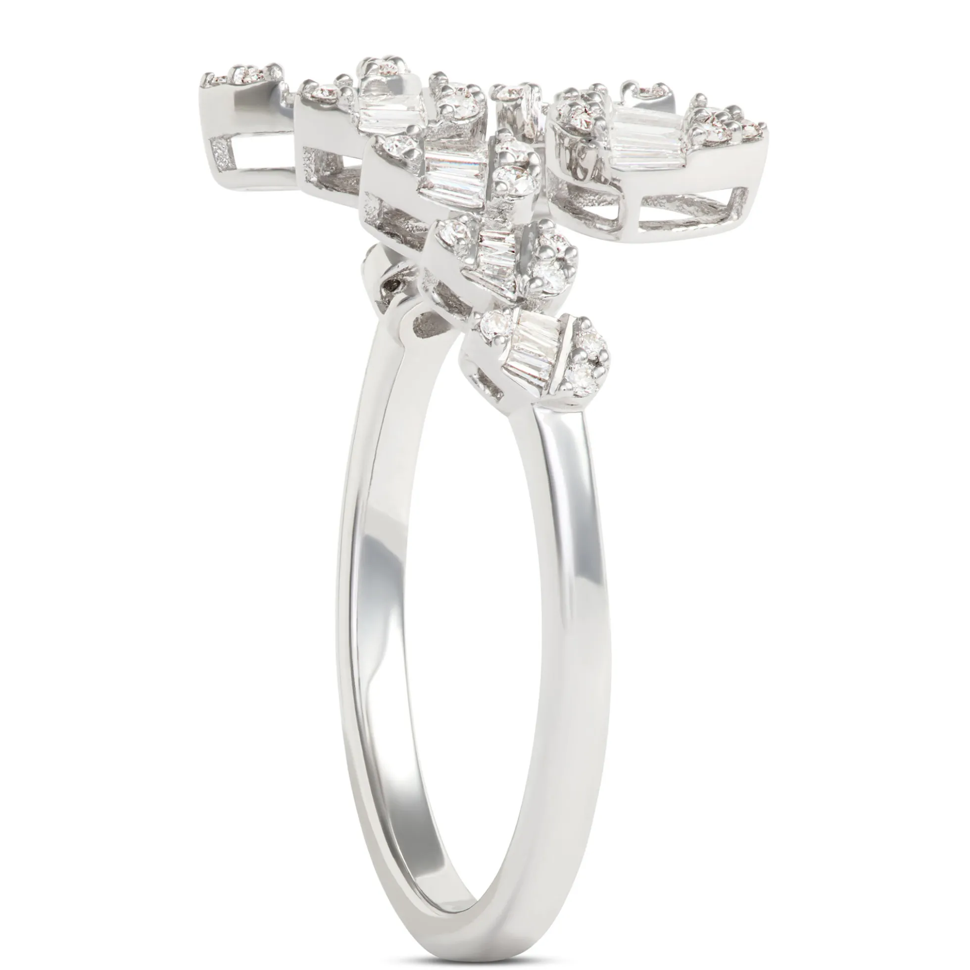 Baguette and Round Diamond Bypass Ring, ⅓ Carat Total Weight 14K White Gold