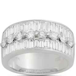 Baguette and Round Diamond Ring, 14K White Gold