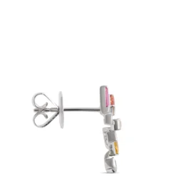 Baguette Rainbow Sapphire Earrings, 14k White Gold