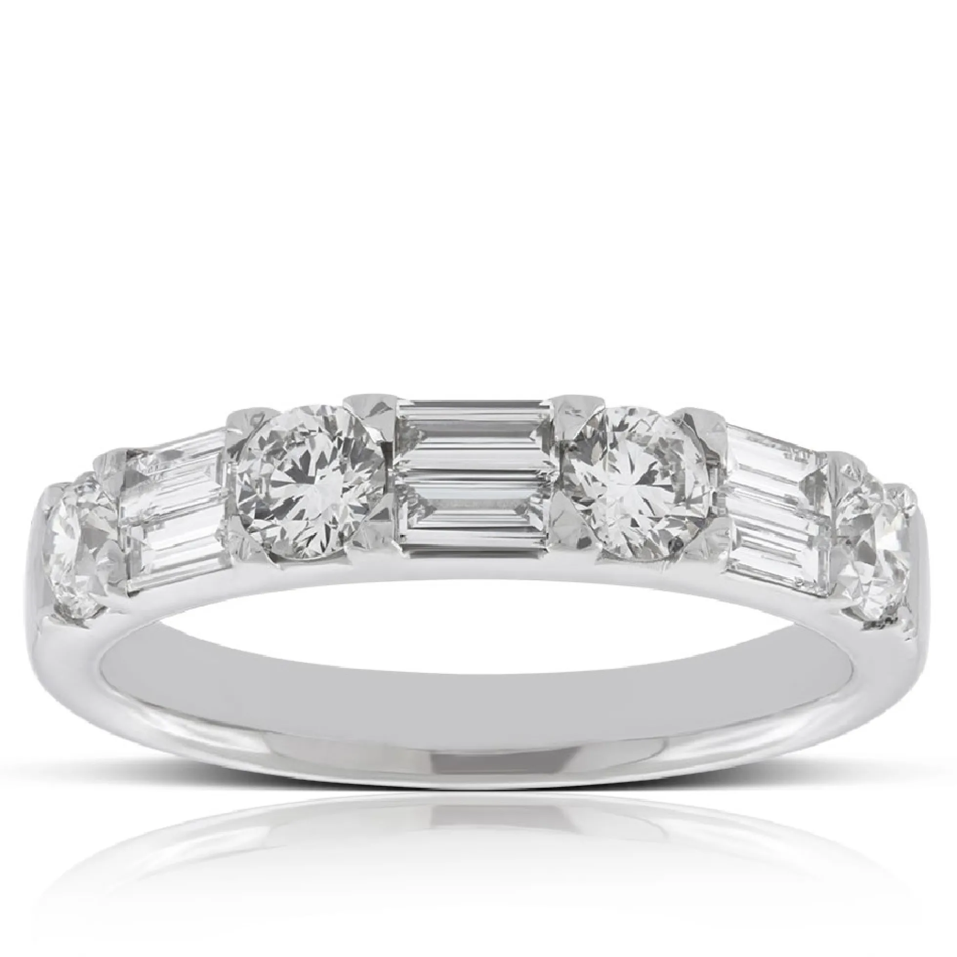Baguette & Round Cut Diamond Wedding Band 14K