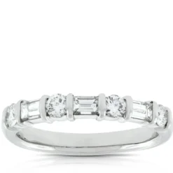 Baguette & Round Diamond Ring in Platinum, 3/4 ctw.