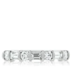 Baguette & Round Diamond Ring in Platinum, 3/4 ctw.