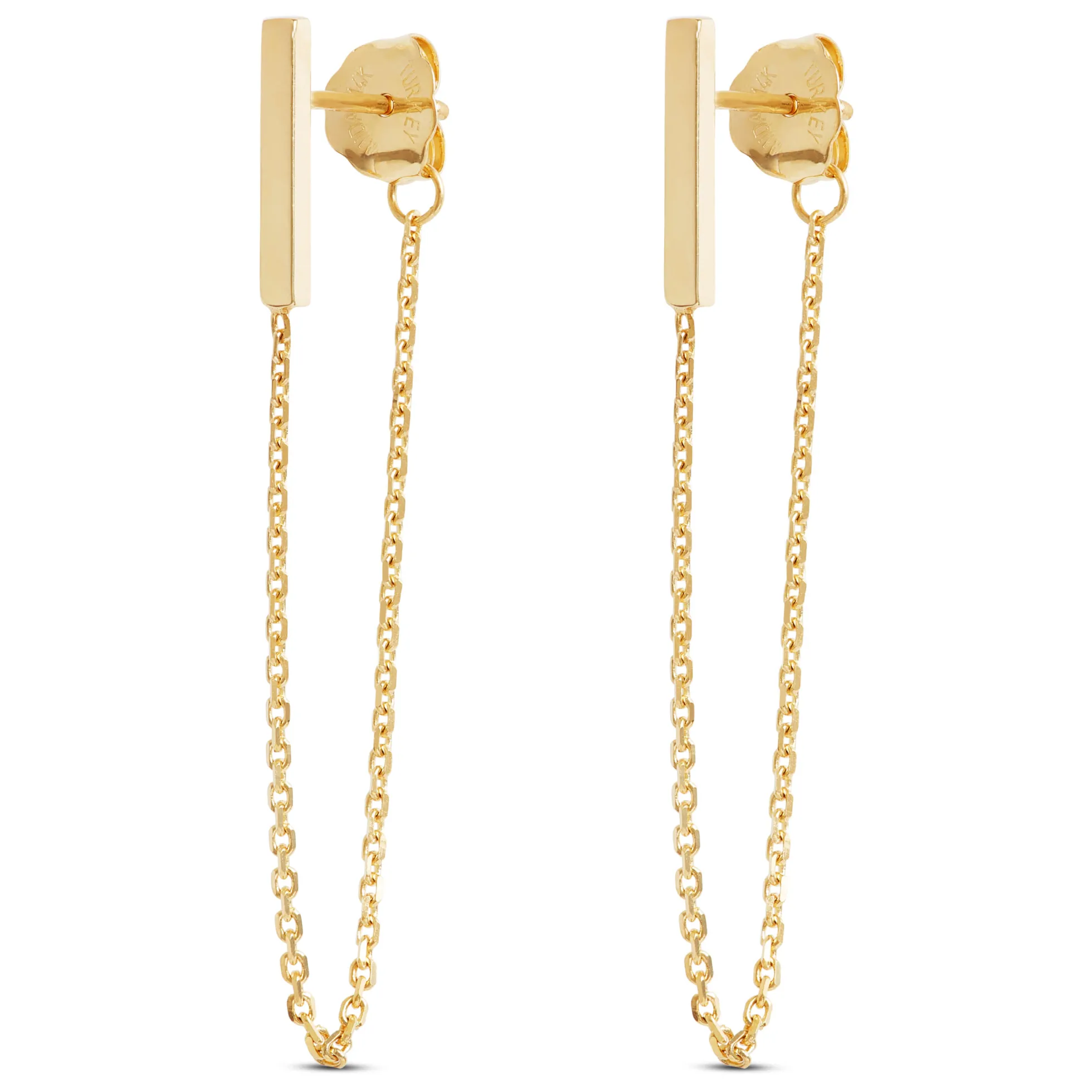Bar & Chain Earrings 14K