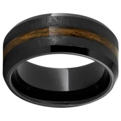 Barrel Aged™ Black Diamond Ceramic™ Ring with Bourbon Wood Inlay and Grain Finish