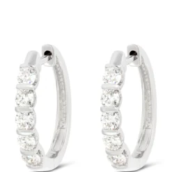 Bar Set Diamond Hoops, 14K White Gold