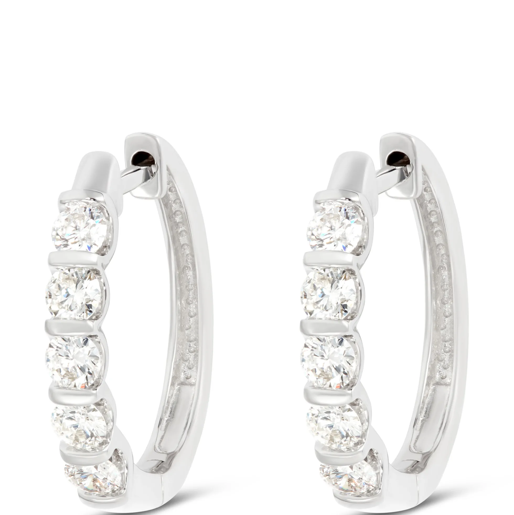 Bar Set Diamond Hoops, 14K White Gold