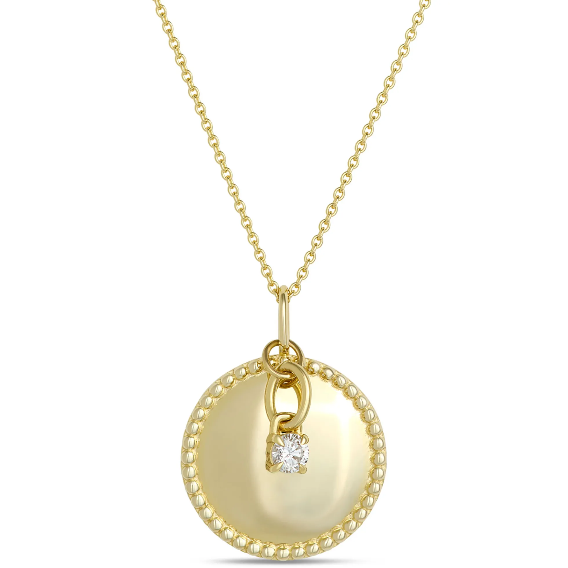 Beaded Disk Pendant Necklace with Ikuma Diamond, 14K Yellow Gold