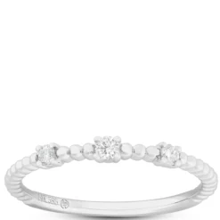 Beaded Three Diamond Band, 14K White Gold