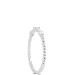 Beaded Three Diamond Band, 14K White Gold