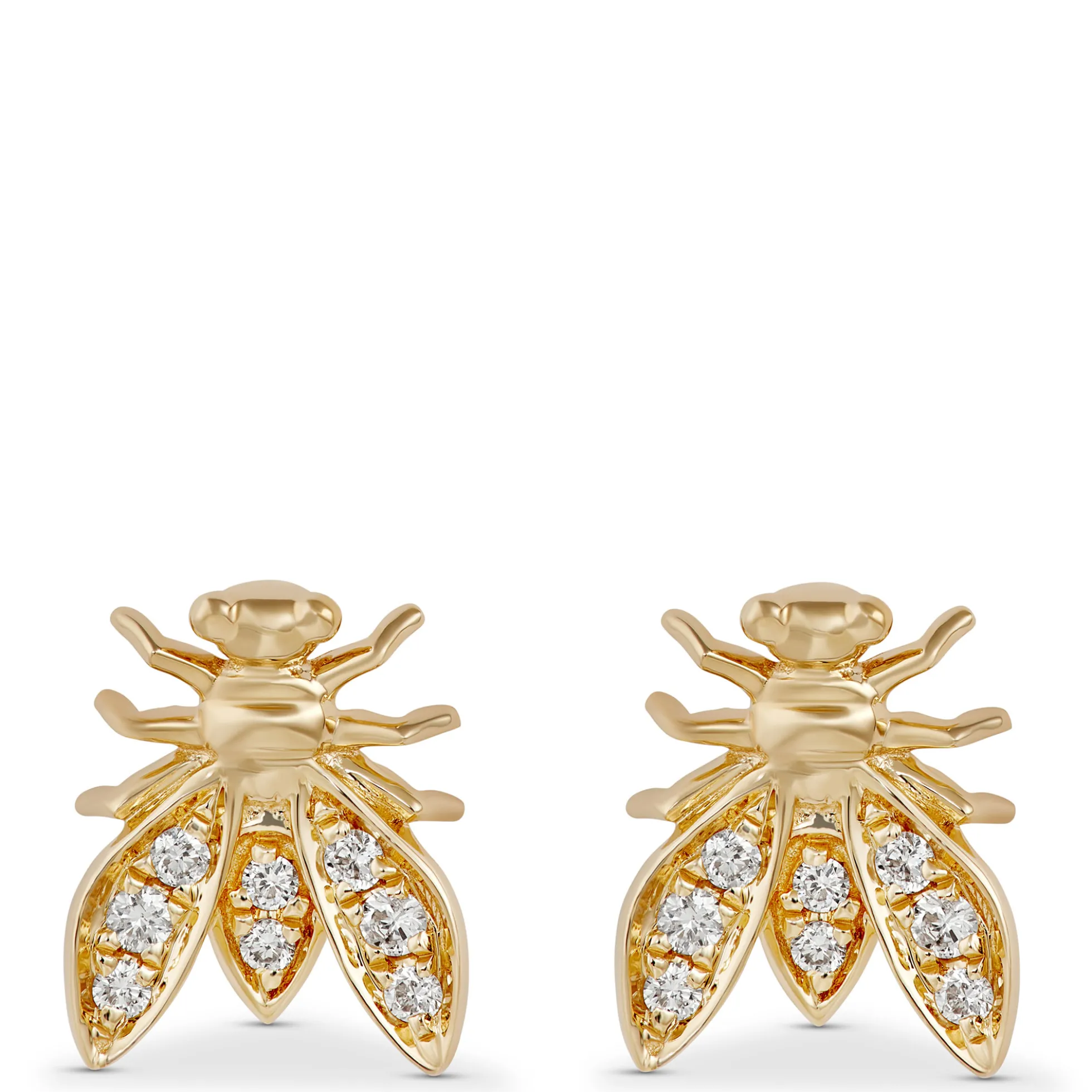 Bee Shaped Diamond Cluster Earrings, 14K Yellow Gold