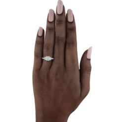 Bella Ponte 3-Stone Emerald Cut Diamond Engagement Ring 14K