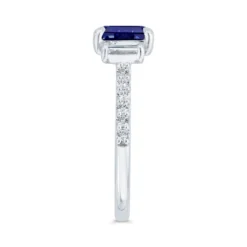 Bella Ponte 3-Stone Emerald Cut Sapphire and Diamond Engagement Ring, 14K White Gold