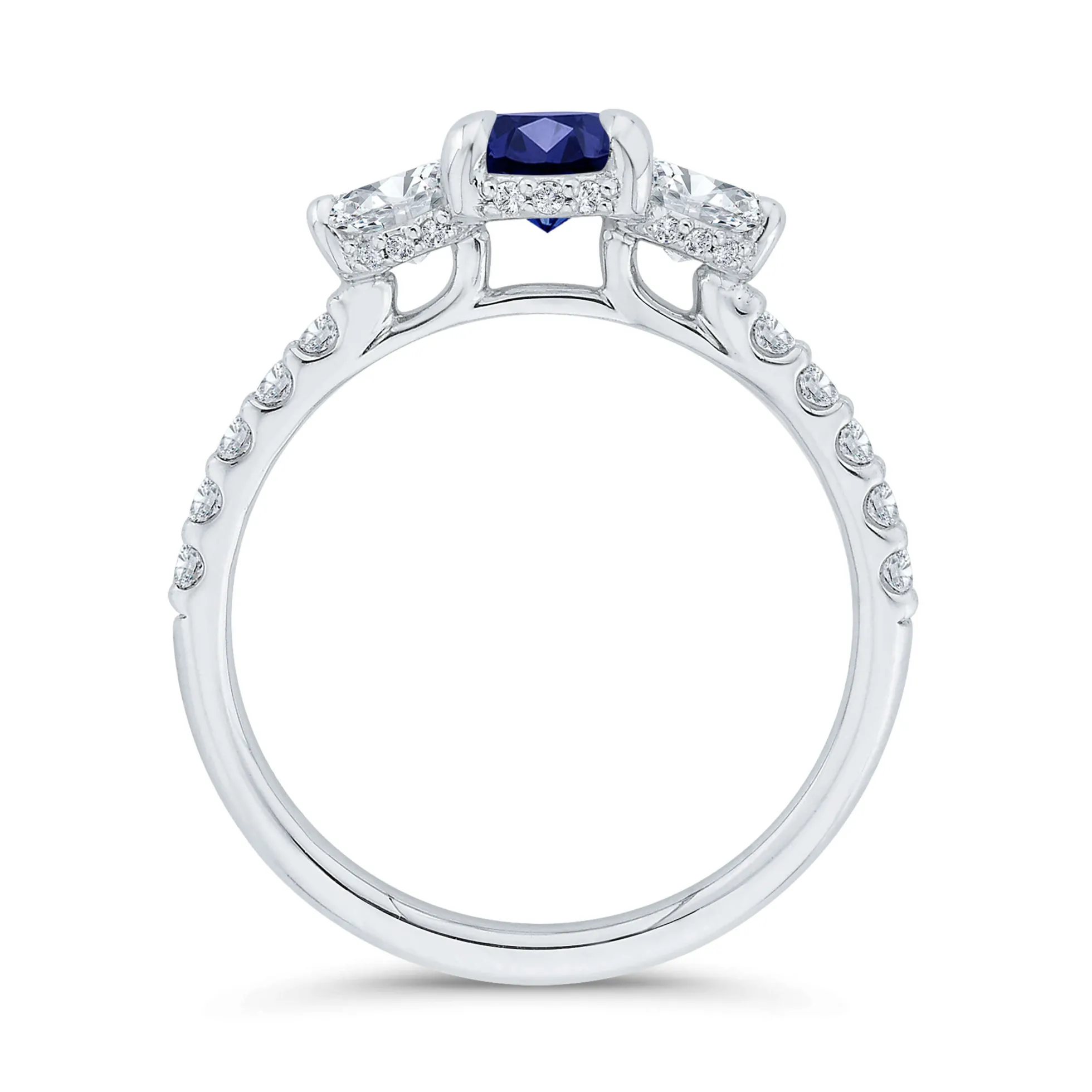 Bella Ponte 3-Stone Oval Cut Sapphire and Diamond Engagement Ring, 14K White Gold