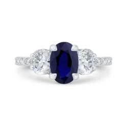 Bella Ponte 3-Stone Oval Cut Sapphire and Diamond Engagement Ring, 14K White Gold