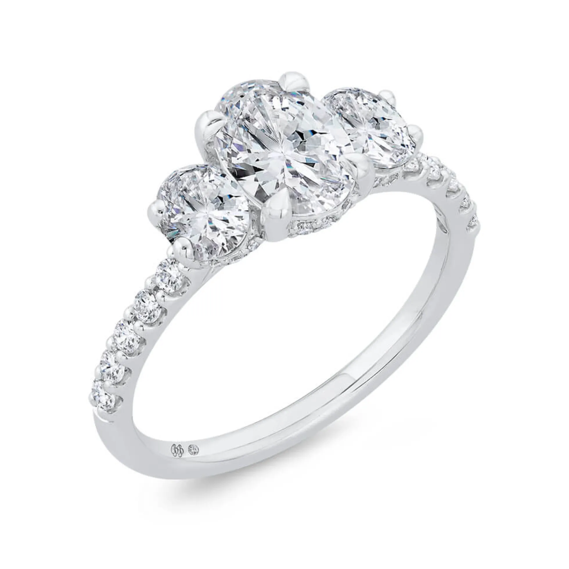 Bella Ponte 3-Stone Oval Diamond Engagement Ring, 14K White Gold