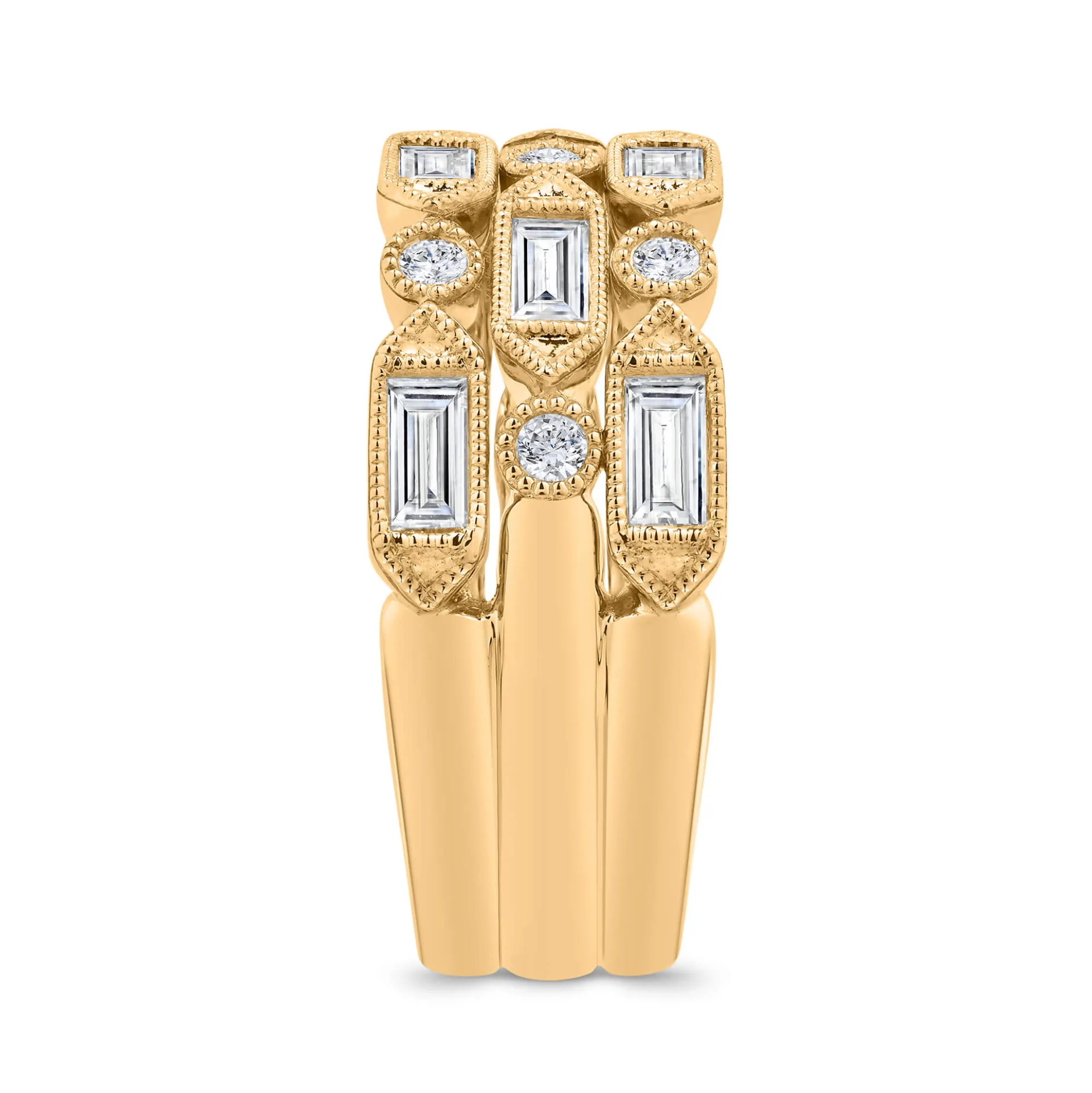 Bella Ponte Three-Row Milgrain Diamond Ring, 1 Carat Total Weight, 14K Yellow Gold Size 7