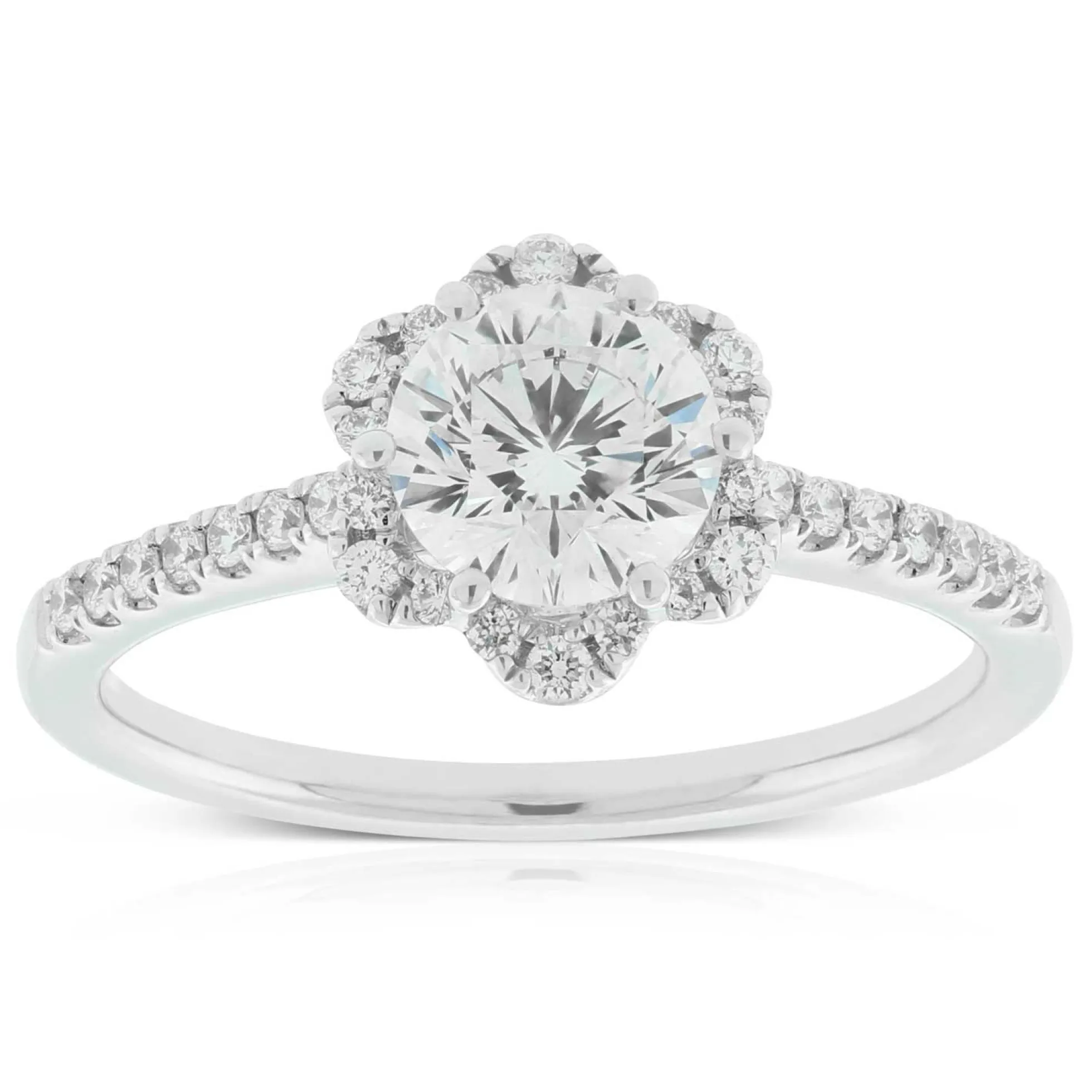 Ben Bridge Signature Diamond Floral Halo Ring 18K, 1 ct. Center