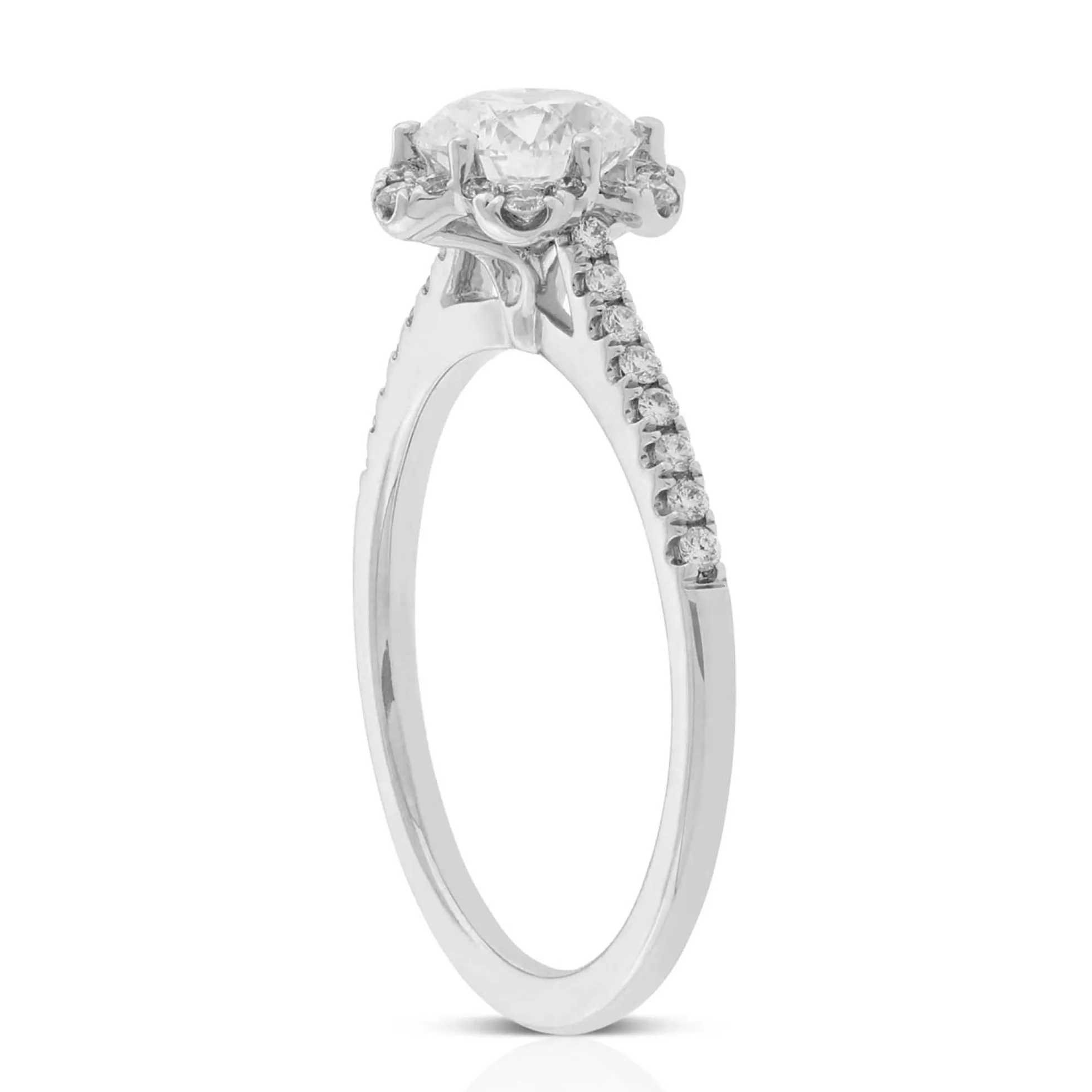 Ben Bridge Signature Diamond Floral Halo Ring 18K, 1 ct. Center