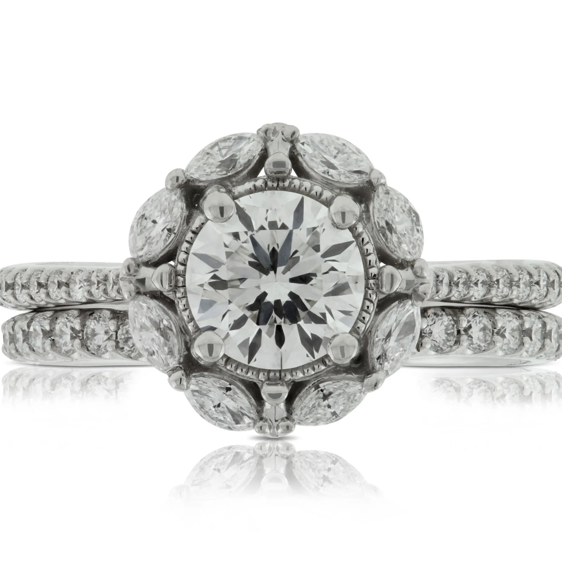 Ben Bridge Signature Diamond Marquise Halo Bridal Set 18K