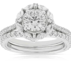Ben Bridge Signature Diamond Marquise Halo Bridal Set 18K