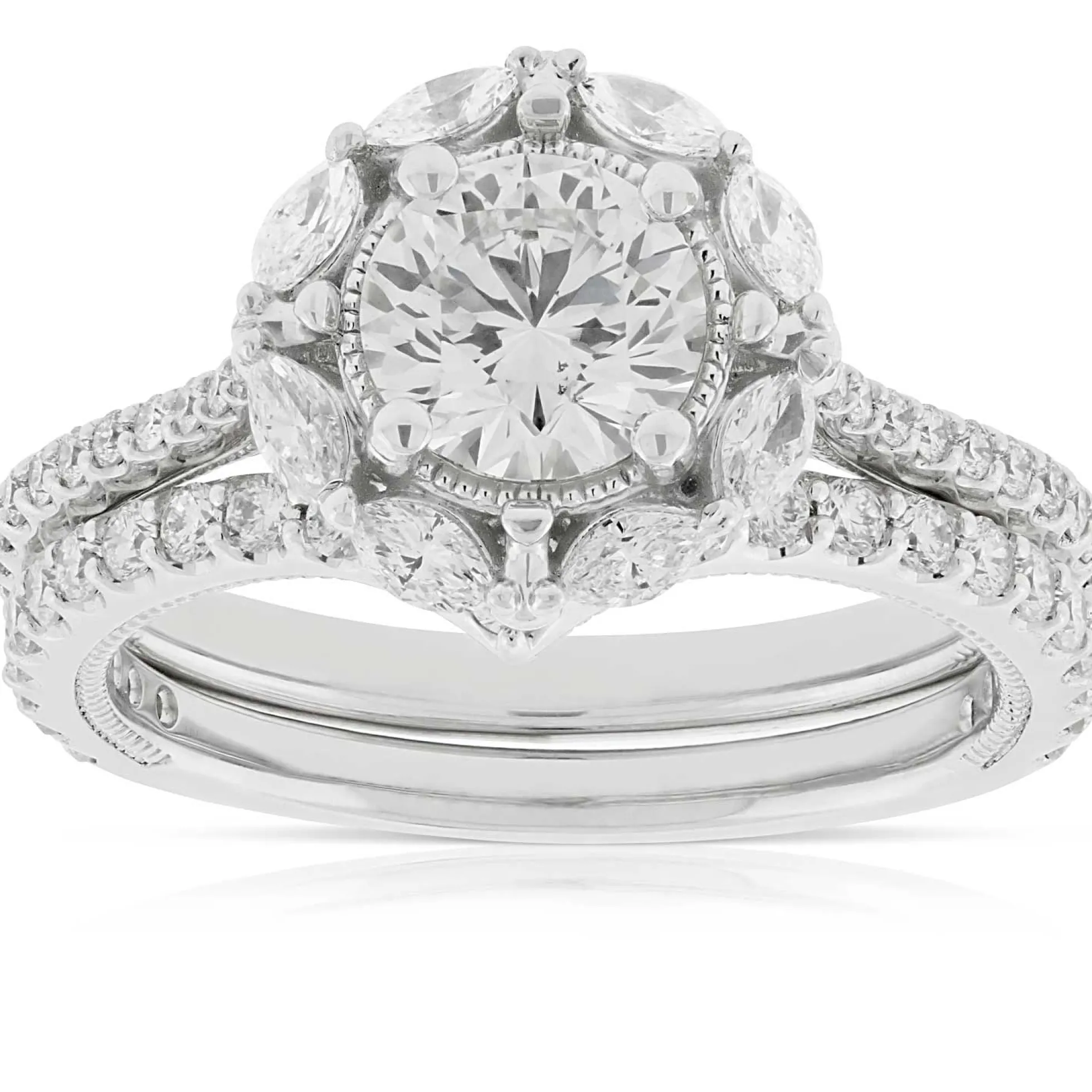 Ben Bridge Signature Diamond Marquise Halo Bridal Set 18K
