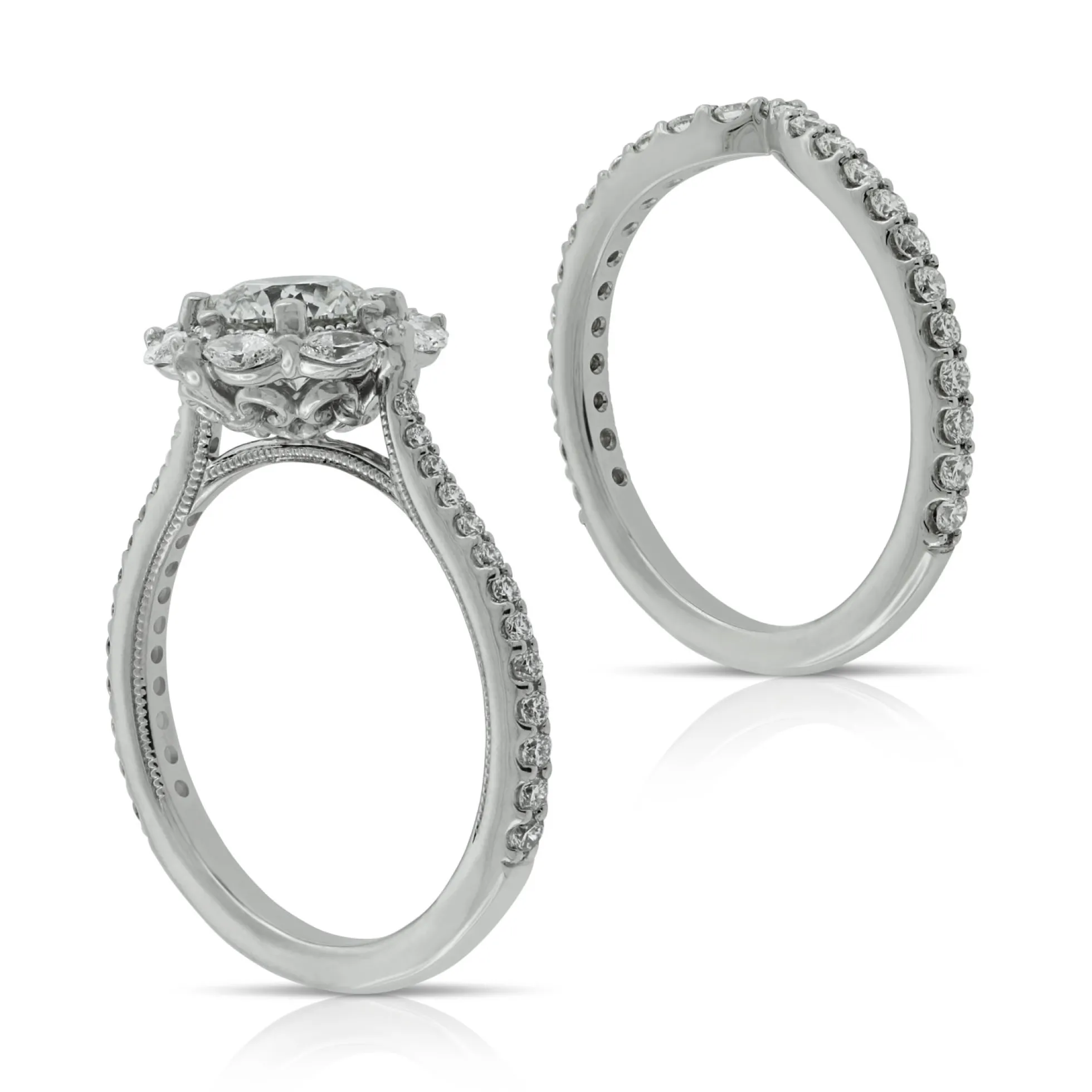 Ben Bridge Signature Diamond Marquise Halo Bridal Set 18K