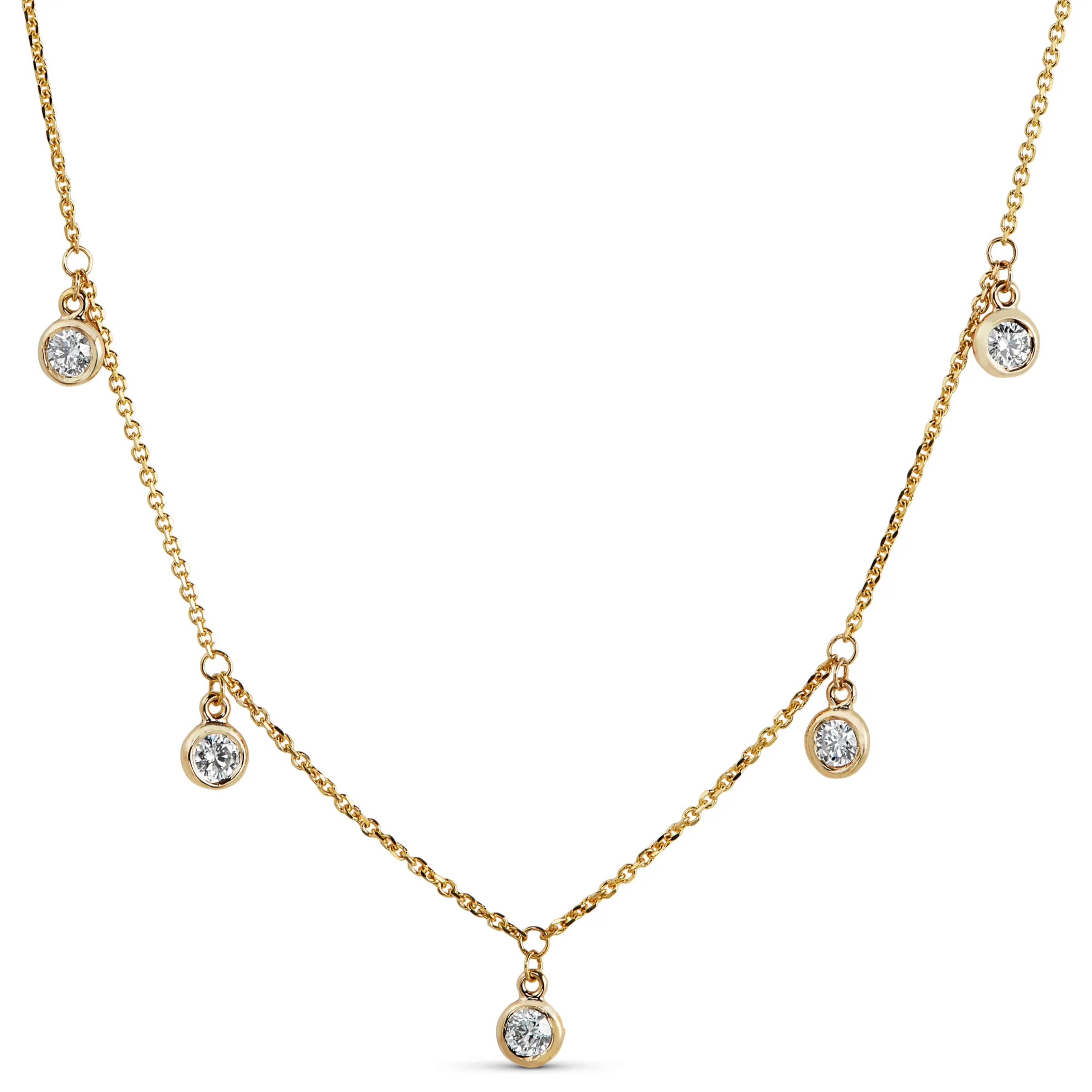 5 Bezel Diamond Dangle Necklace, 14K Yellow Gold