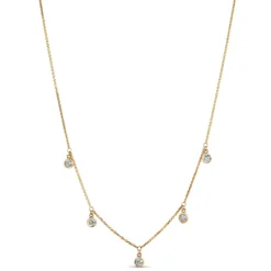 5 Bezel Diamond Dangle Necklace, 14K Yellow Gold