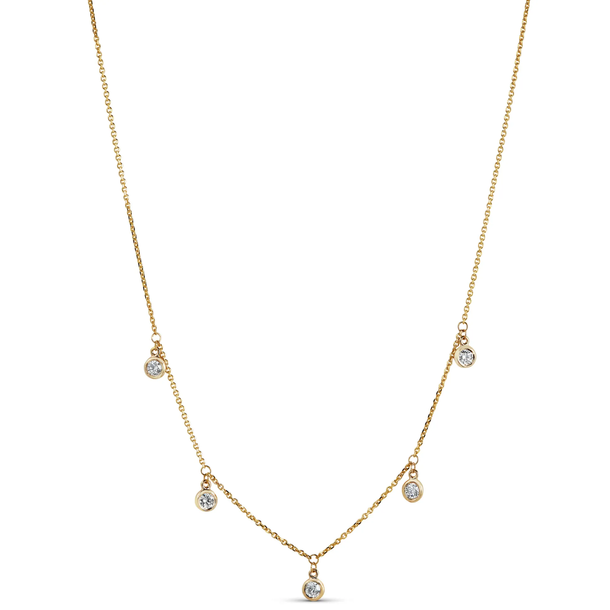 5 Bezel Diamond Dangle Necklace, 14K Yellow Gold