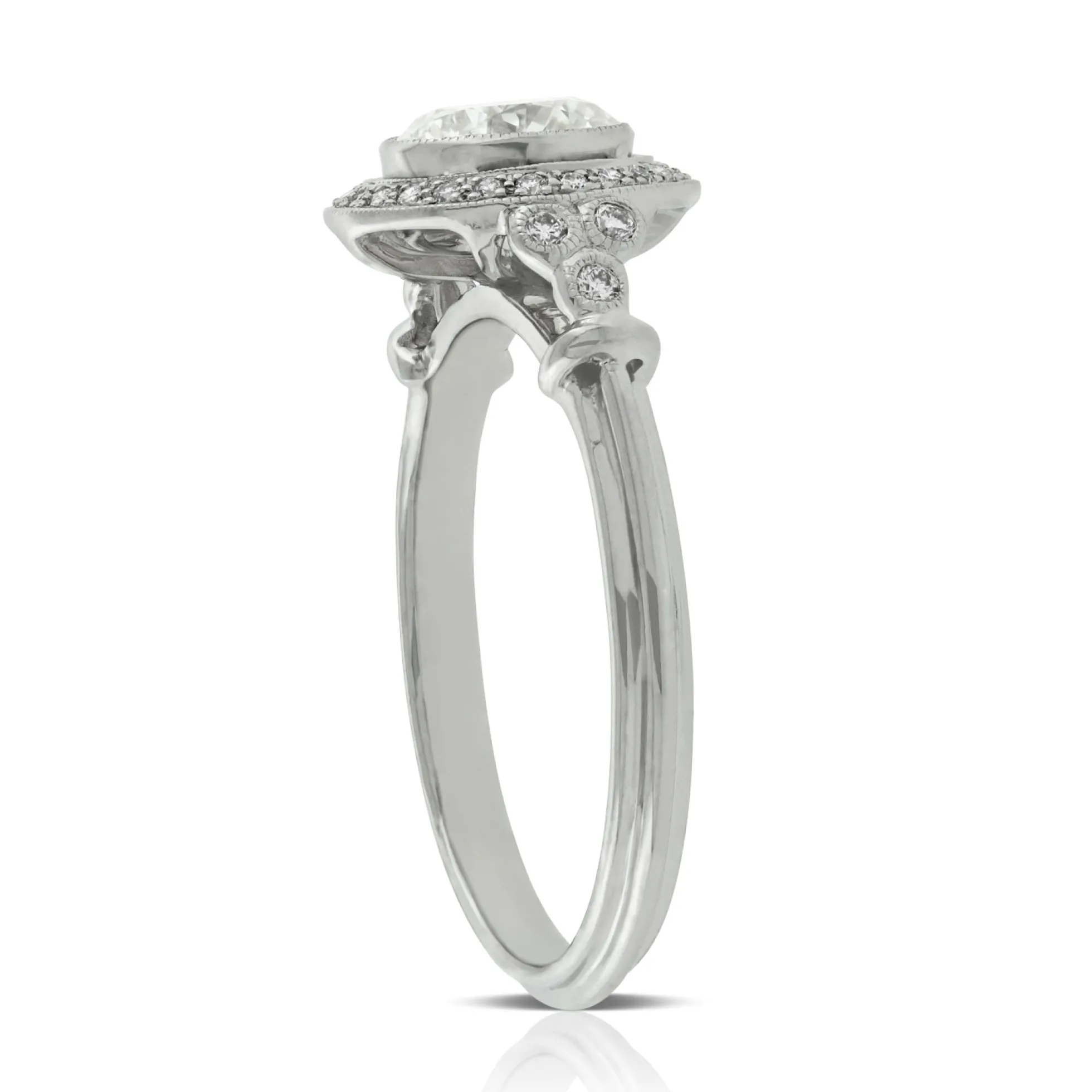 Bezel Halo Diamond Engagement Ring 14K
