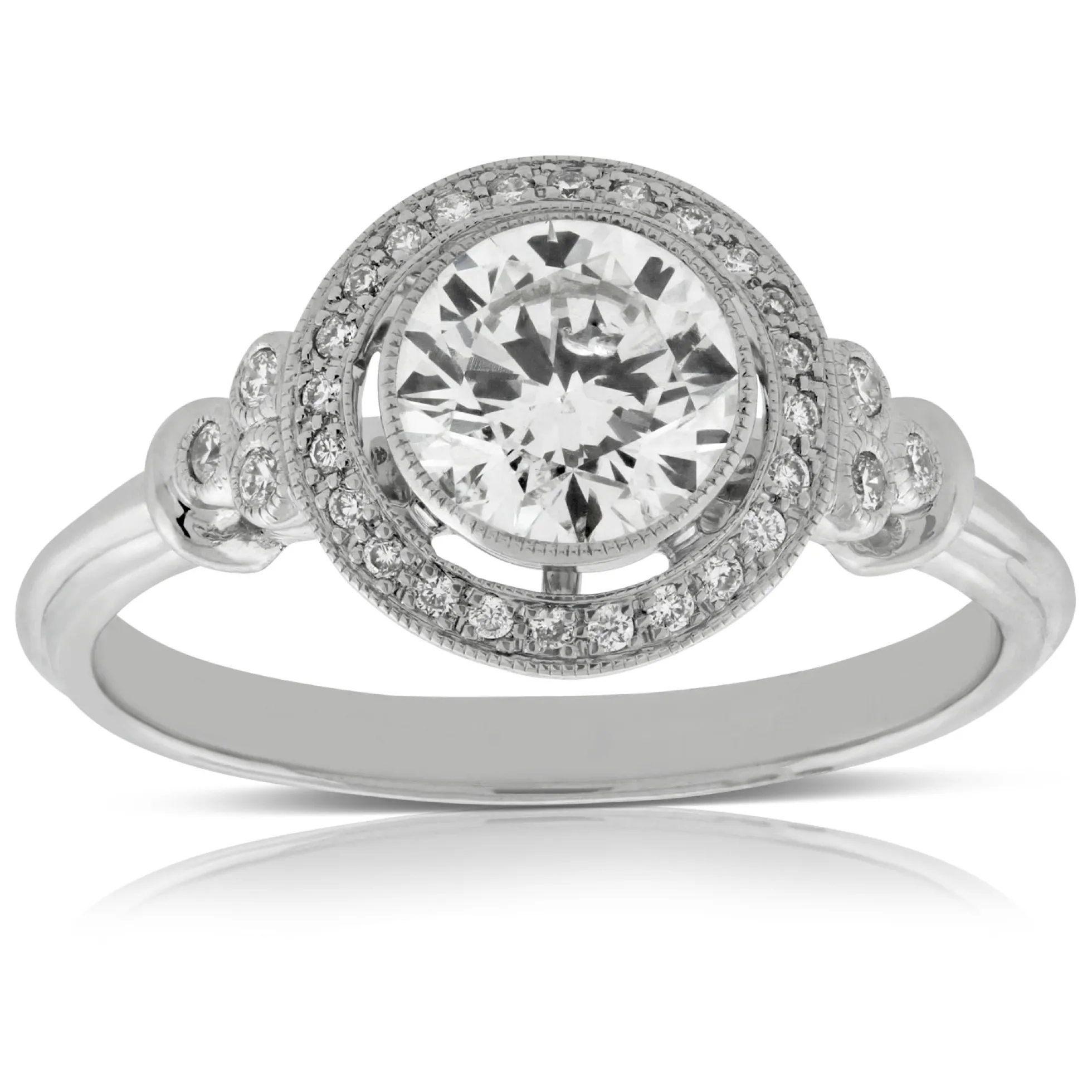 Bezel Halo Diamond Engagement Ring 14K