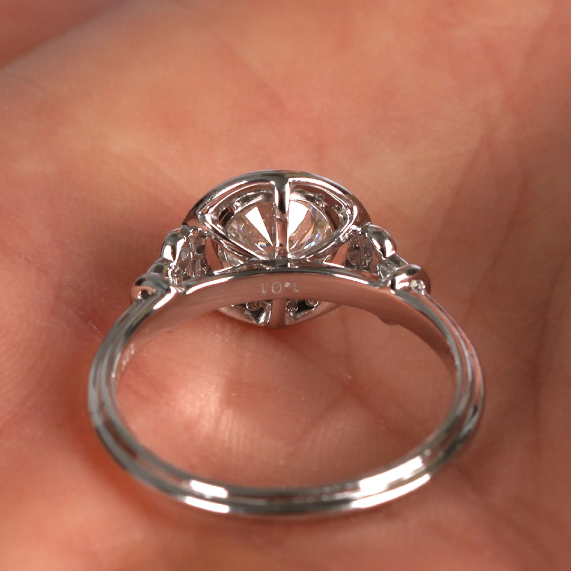 Bezel Halo Diamond Engagement Ring 14K