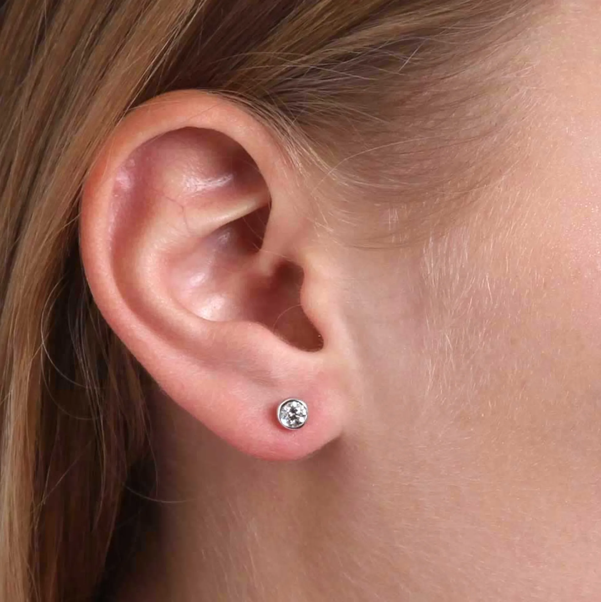 Bezel Set Classic Round Diamond Studs, ½ Carat, 14K White Gold