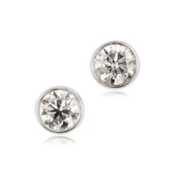 Bezel Set Classic Round Diamond Studs, 3/4 Carat, 14K White Gold
