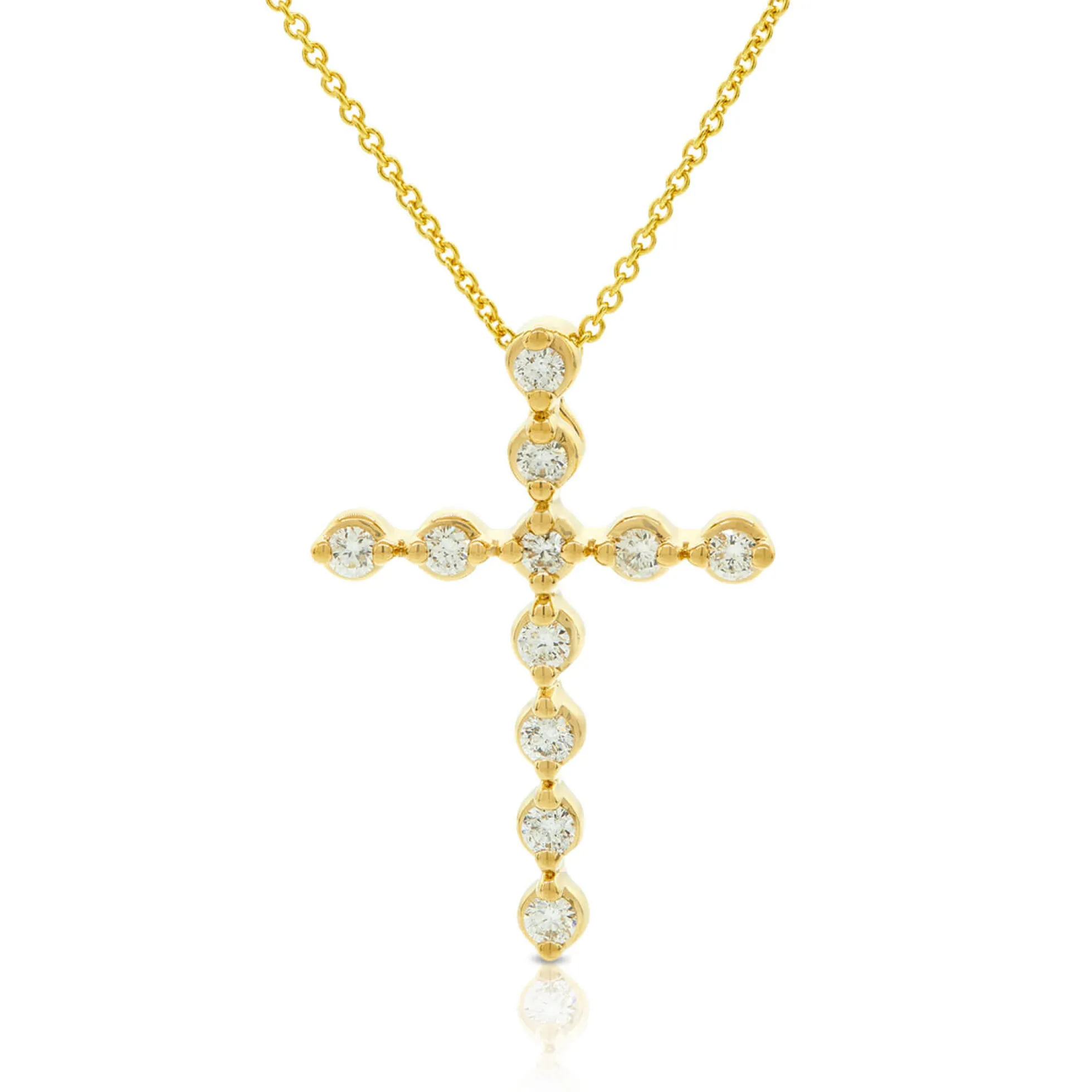 Bezel Set Diamond Cross Necklace 14K