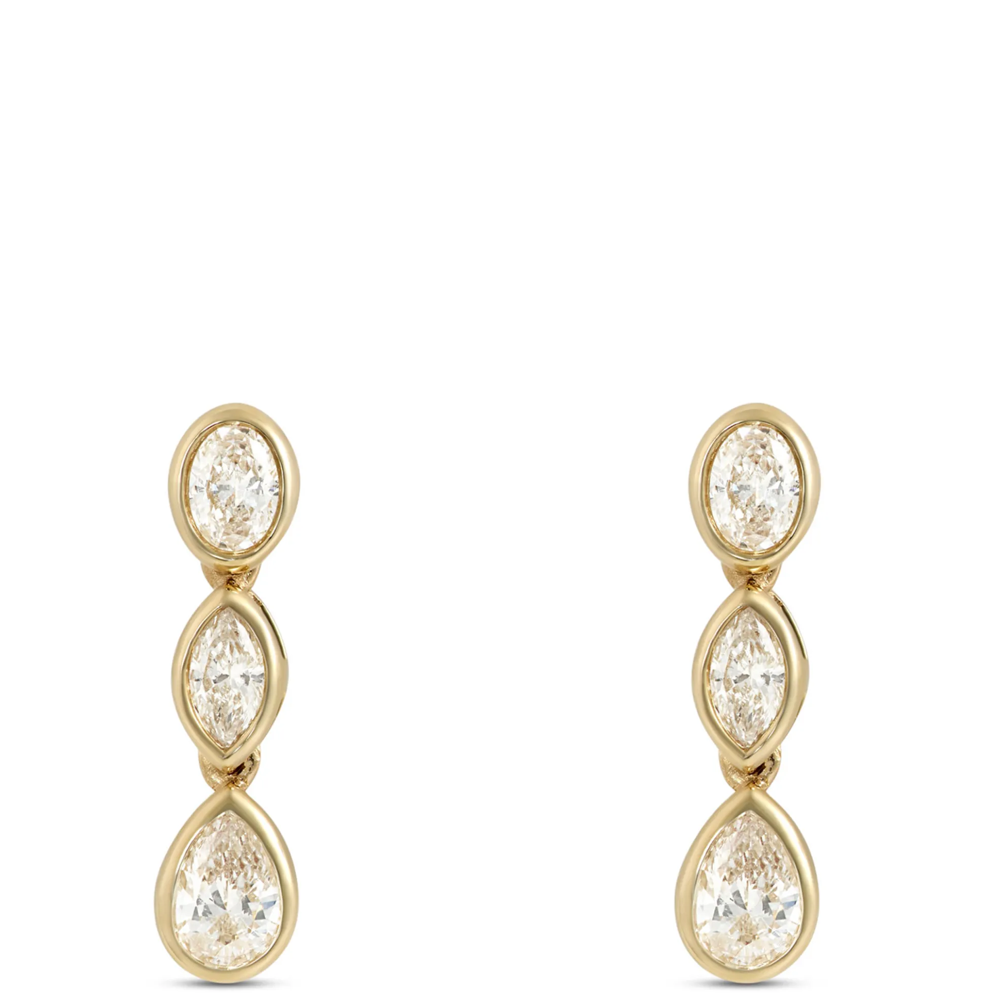 Bezel Set Diamond Drop Earrings, 14K Yellow Gold