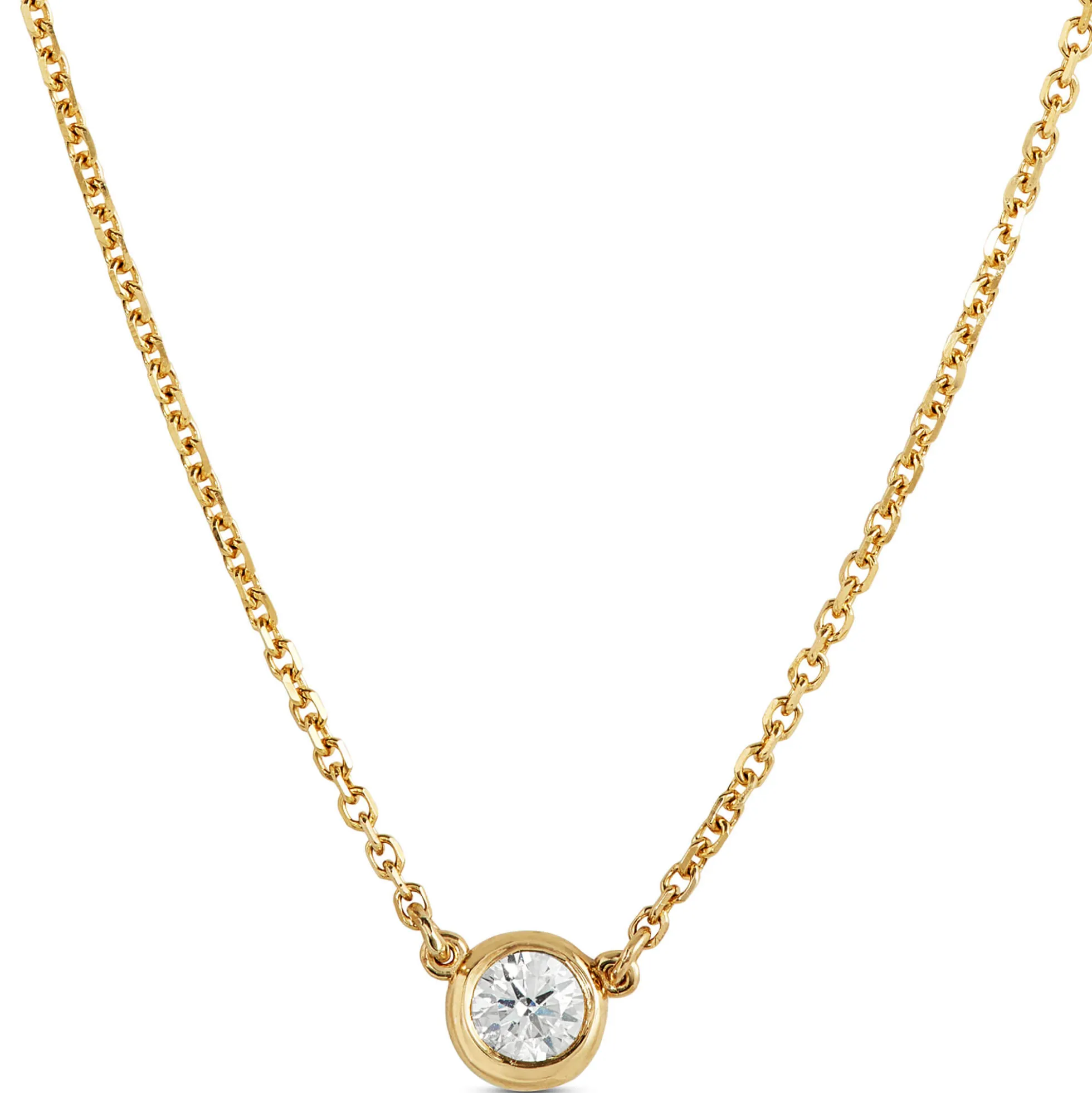 Bezel Set Diamond Pendant Necklace, 14K Yellow Gold