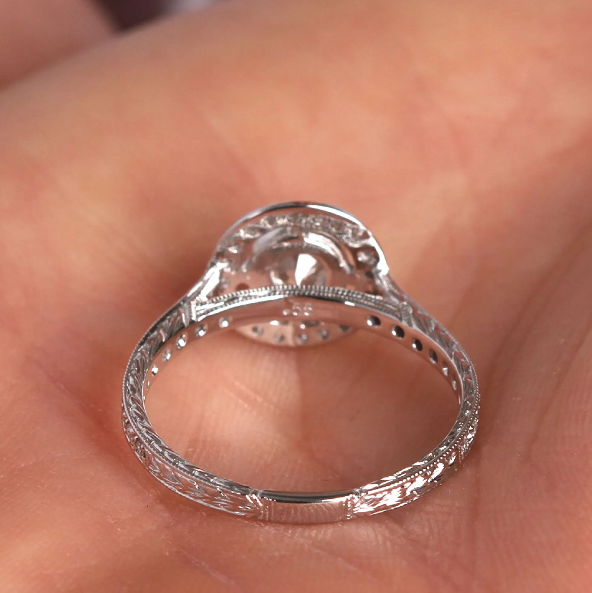 Bezel Set Halo Diamond Engagement Ring 14K