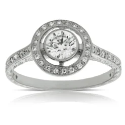 Bezel Set Halo Diamond Engagement Ring 14K