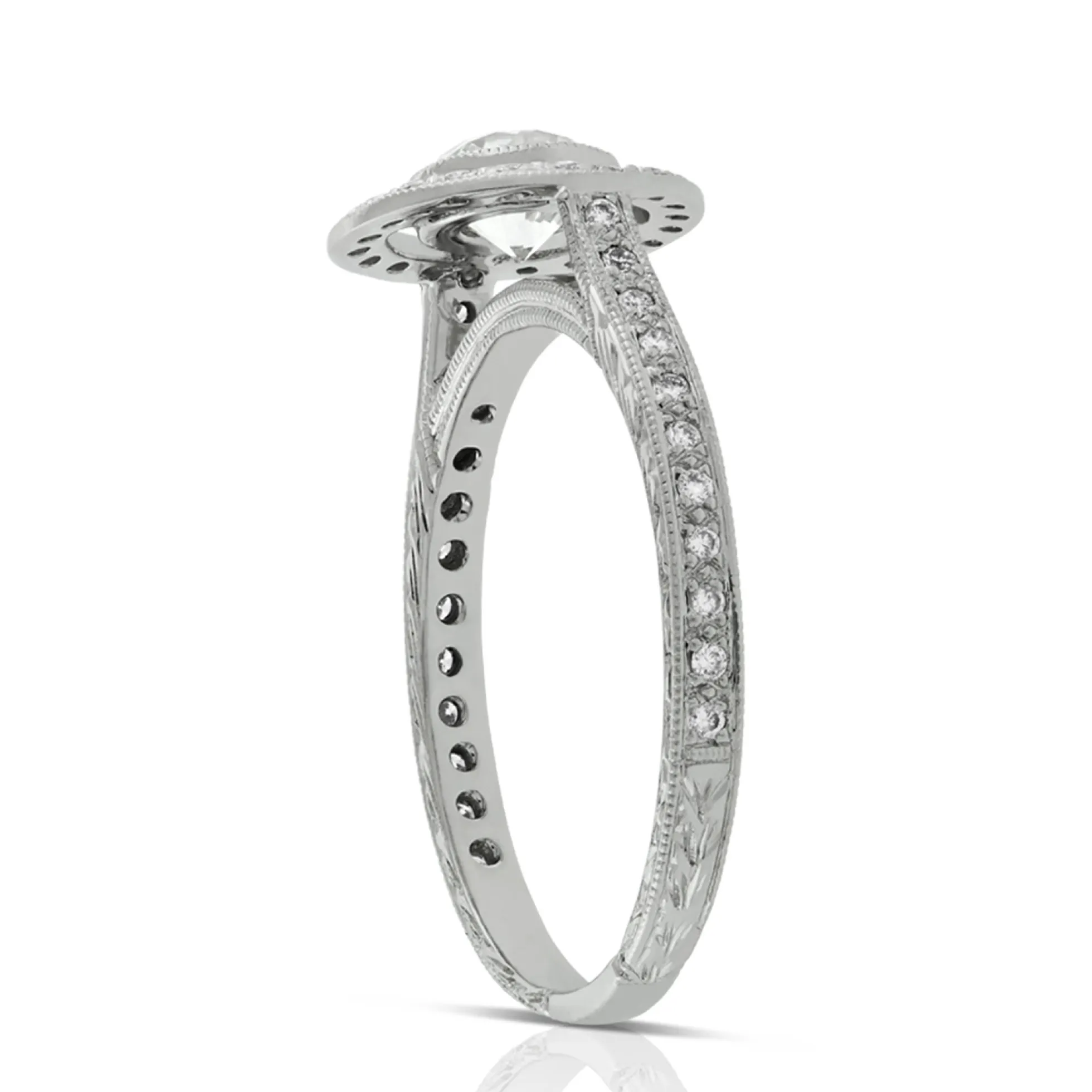Bezel Set Halo Diamond Engagement Ring 14K
