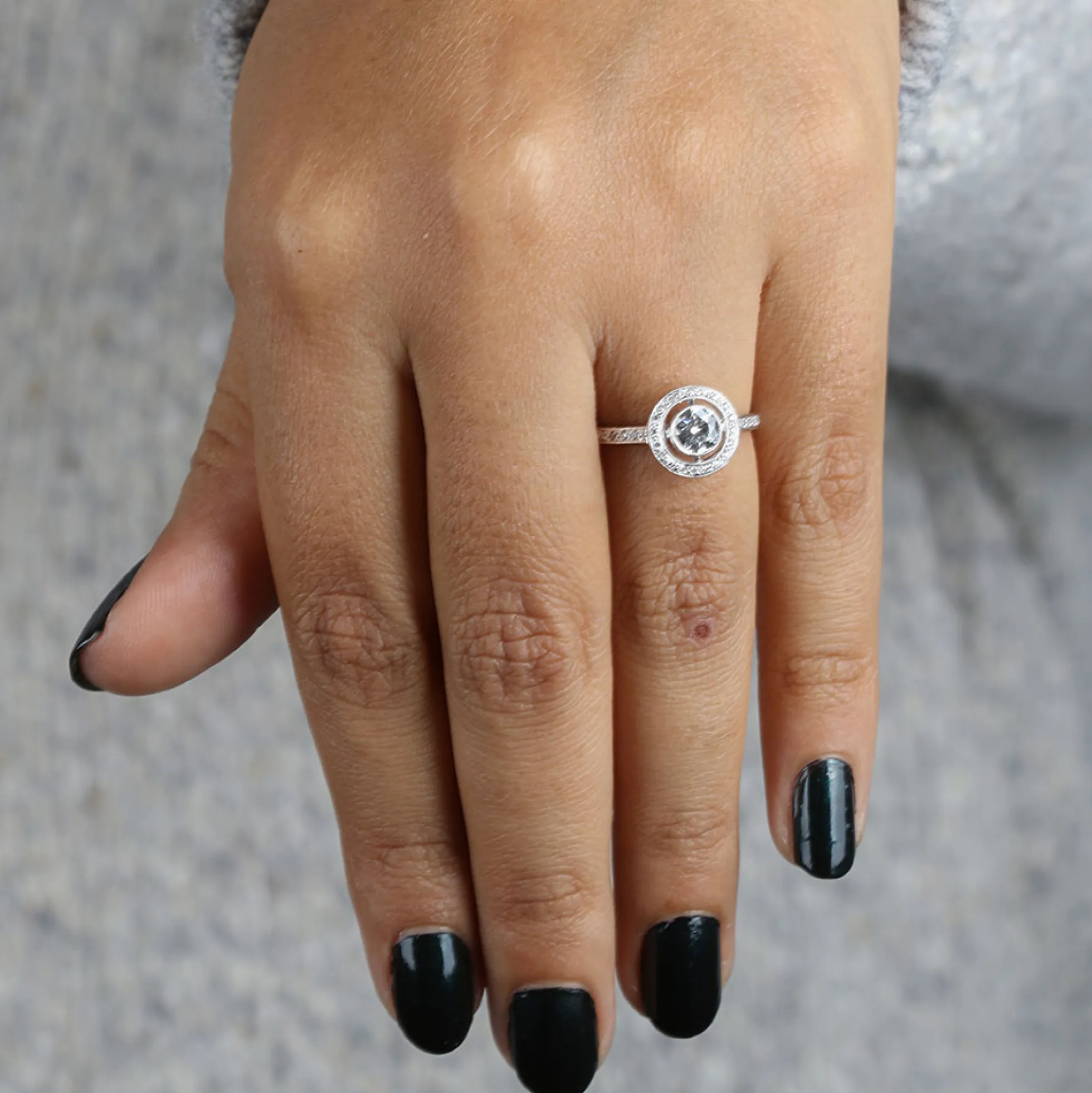 Bezel Set Halo Diamond Engagement Ring 14K