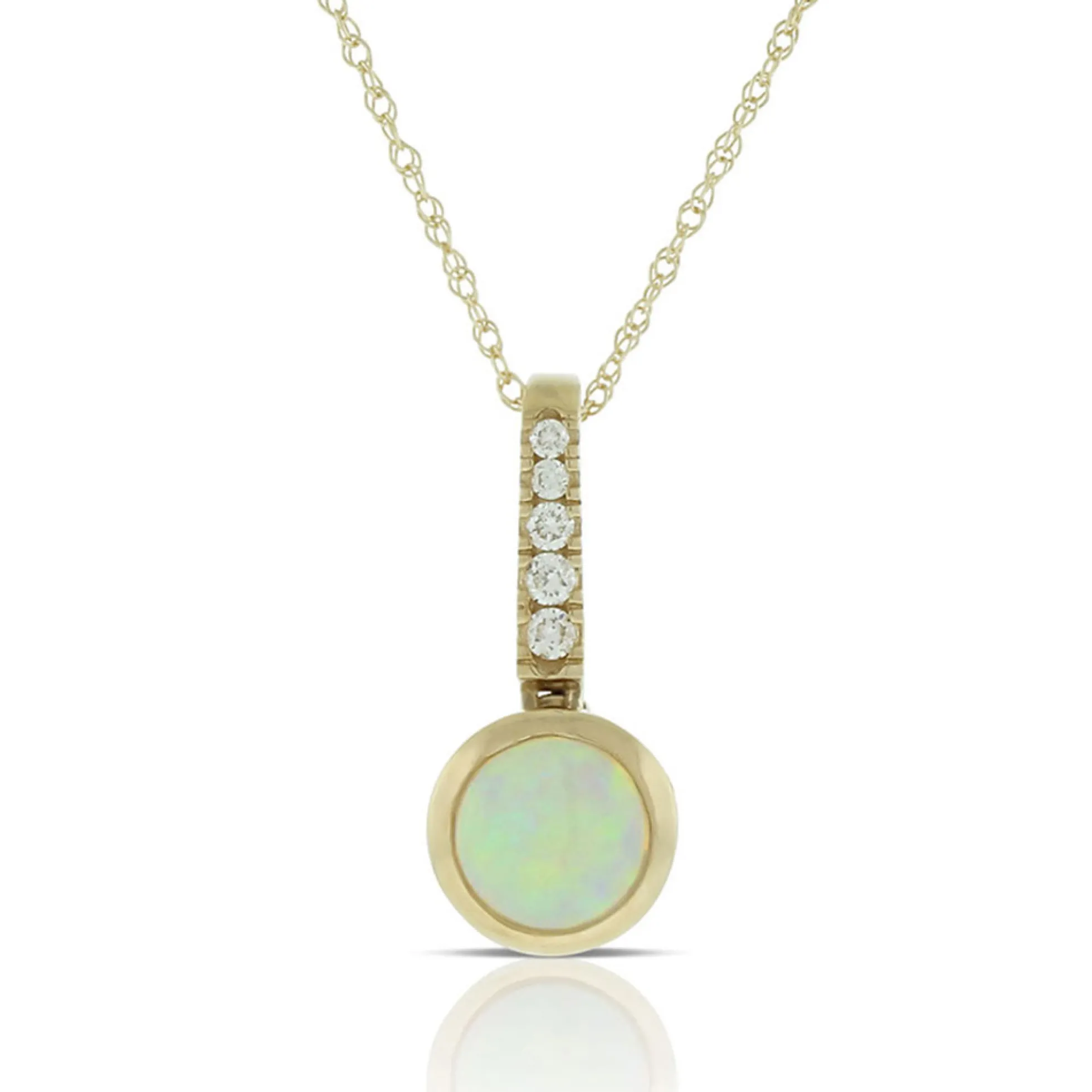 Bezel Set Opal & Diamond Necklace 14K